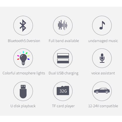 BC42 Bluetooth 5.0 Multi-function Car Colorful Atmosphere Lamp MP3 Player, Support TF Card & U Disk & FM, BC42