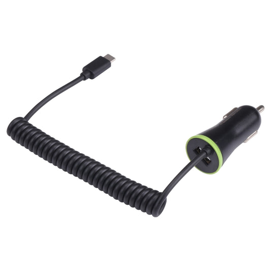 شاحن سيارة صغير USB بقوة 17 وات و3.4 أمبير مع كابل زنبركي USB-C / Type-C، USB-C / Type-C
