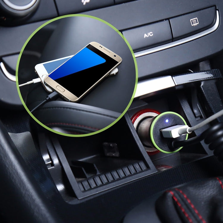 شاحن سيارة صغير بمنفذ USB بقوة 17 وات و3.4 أمبير مع كابل زنبركي 8 دبابيس، 8 دبابيس