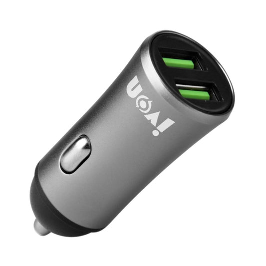 شاحن سيارة صغير IVON CC26 بمنفذي USB 5 فولت و2.1 أمبير، أسود CC26، رمادي CC26