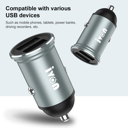 IVON CC37 شاحن سيارة صغير بمنفذي USB مزدوجين بقوة 15 وات و3.1 أمبير + مجموعة كابل بيانات شحن سريع USB إلى 8 دبابيس بطول 1 متر، 8 دبابيس