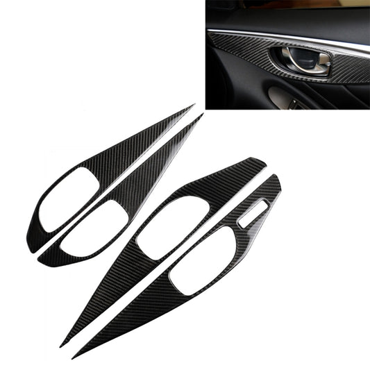 4 قطع من ملصقات ديكورية لمقبض الباب الداخلي من ألياف الكربون لسيارة إنفينيتي Q50 2014-2020، القيادة اليسرى، لوحة مقبض الباب الداخلي (أ)