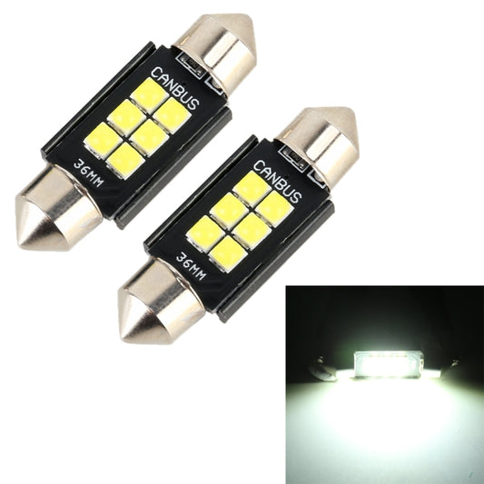 قطعتان 36 مم DC12V / 2.5 واط / 6000 كلفن / 170 لومن 6 مصابيح LED SMD-3030 مصباح قراءة للسيارة، 36 مم
