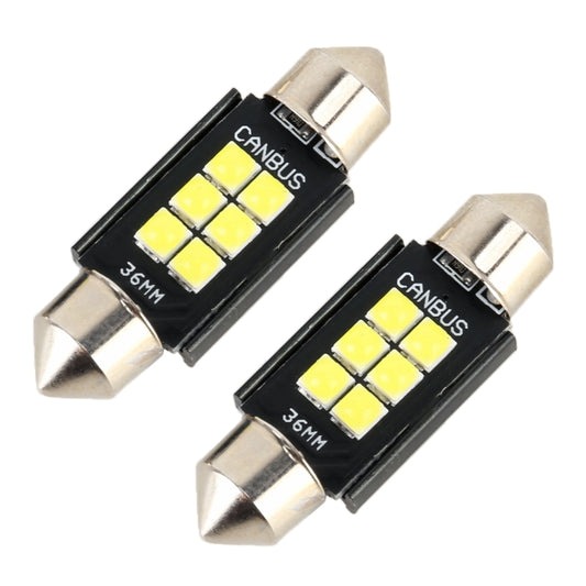 قطعتان 36 مم DC12V / 2.5 واط / 6000 كلفن / 170 لومن 6 مصابيح LED SMD-3030 مصباح قراءة للسيارة، 36 مم