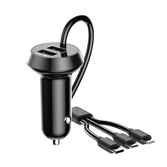 شاحن سيارة عالمي 3 في 1 سريع الشحن بمنفذين USB، محول طاقة، طول الكابل: 55 سم، × 3