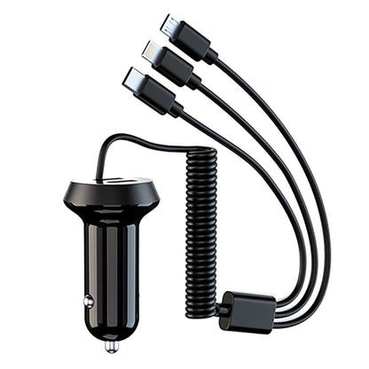 شاحن سيارة عالمي 3 في 1 سريع الشحن بمنفذين USB، محول طاقة، طول الكابل: 55 سم، × 3