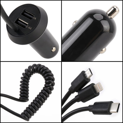 شاحن سيارة عالمي 3 في 1 سريع الشحن بمنفذين USB، محول طاقة، طول الكابل: 55 سم، × 3