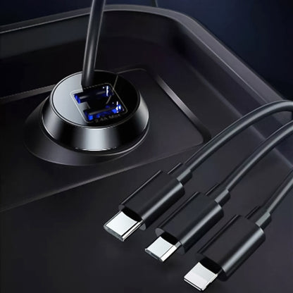 شاحن سيارة عالمي 3 في 1 سريع الشحن بمنفذين USB، محول طاقة، طول الكابل: 55 سم، × 3