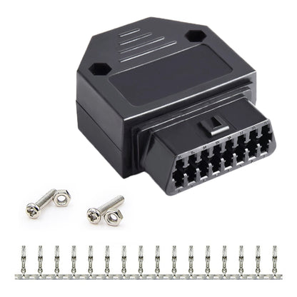 موصل OBD 2 أنثى للسيارة مكون من 16 سنًا، قابس OBD + جراب + طرف + برغي، أنثى