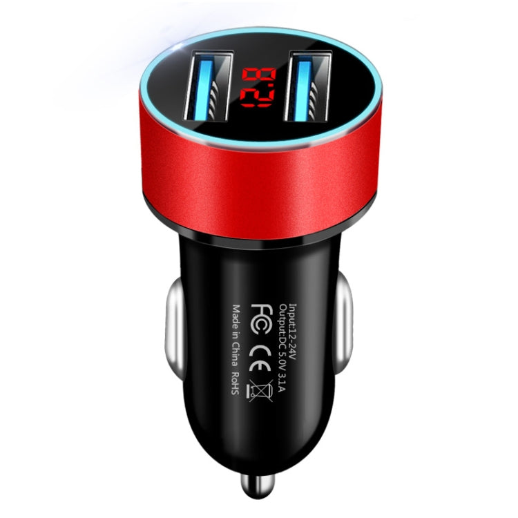 JMG-C016A 5V 3.1A Car Dual USB Charger with LED Display, JMG-C016A (Red), JMG-C016A (Silver), JMG-C016A (Black), JMG-C016A (Gold), JMG-C016A (Blue)