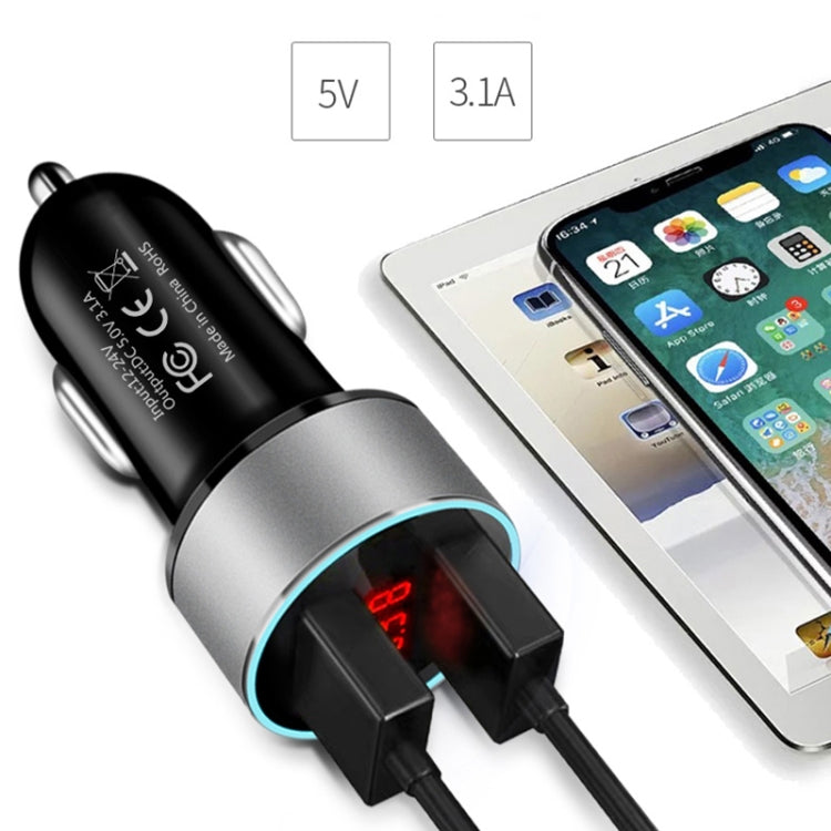 JMG-C016A 5V 3.1A Car Dual USB Charger with LED Display, JMG-C016A (Red), JMG-C016A (Silver), JMG-C016A (Black), JMG-C016A (Gold), JMG-C016A (Blue)