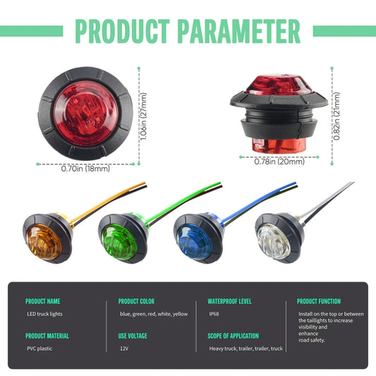 10 PCS MK-009 3/4 inch Car / Truck 3LEDs Side Marker Indicator Lights Bulb Lamp, MK-009(Red Light), MK-009(White Light), MK-009(Yellow Light), MK-009(Green Light)