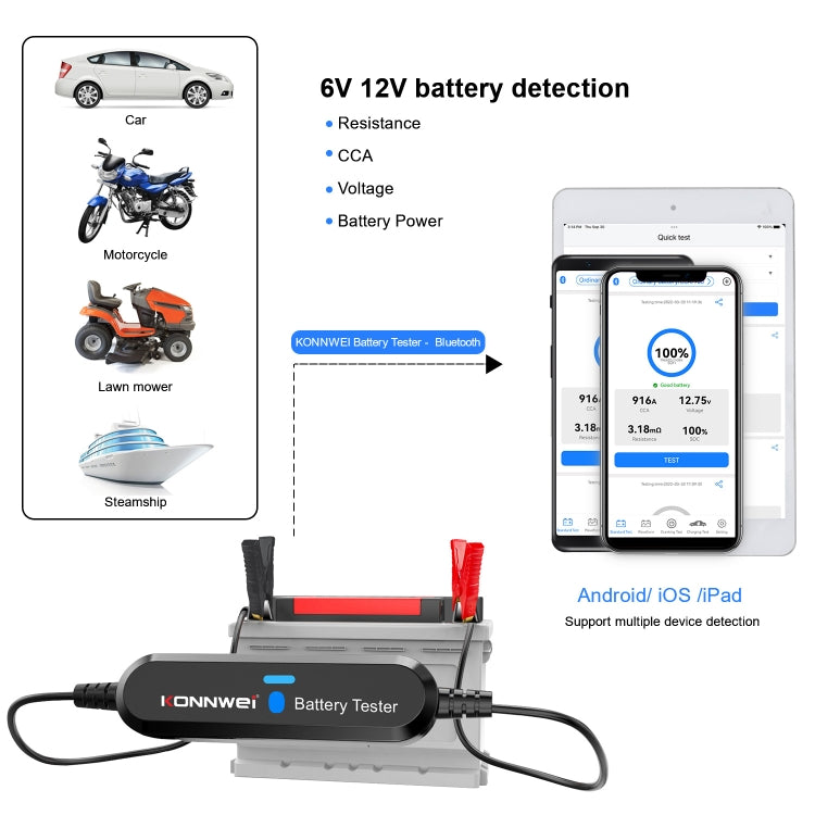 KONNWEI BK100 X431 BST360 Car Bluetooth Battery Tester, BK100 (Black), BK100
