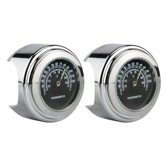 2 PCS Motorcycle 22-25mm Handlebar Thermometer, Thermometer (Black), Thermometer (White)