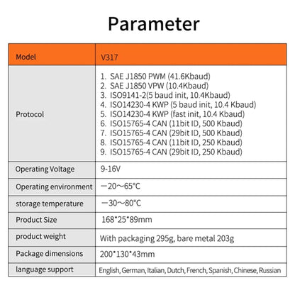 جهاز كشف أعطال السيارات V317 OBD2 ELM327 قارئ رموز الماسح الضوئي، V317