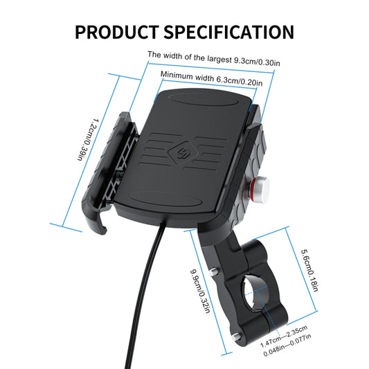 ZH-19414A1 Motorcycle Handlebar Qi USB Wireless Charging Phone Holder, ZH-19414A1