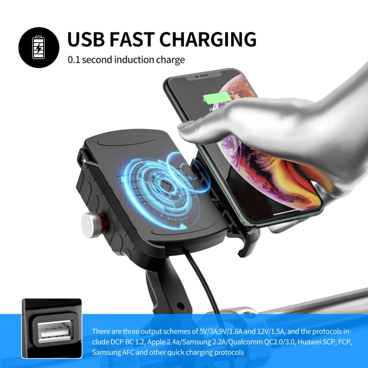 ZH-19414A1 Motorcycle Handlebar Qi USB Wireless Charging Phone Holder, ZH-19414A1