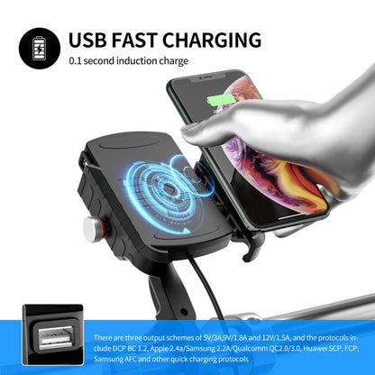 ZH-19414A1 Motorcycle Handlebar Qi USB Wireless Charging Phone Holder, ZH-19414A1