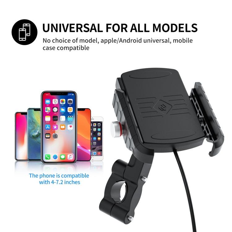 ZH-19414A1 Motorcycle Handlebar Qi USB Wireless Charging Phone Holder, ZH-19414A1