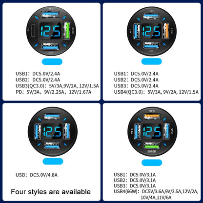 4 in 1 USB 66W Digital Display Car Super Fast Charger, 66W