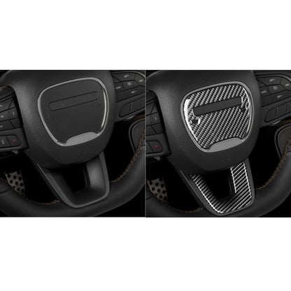 2 PCS / Set Carbon Fiber Car Steering Wheel Logo + Chin Decorative Sticker for Dodge Challenger 2015 to Now, Left Driving, Steering Wheel Logo + Chin