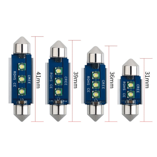 2 قطعة 36 مم IC12V / 2.76 واط / 0.23 أمبير / 300 لومن 3 مصابيح LED SMD مصباح قراءة للسيارة، 36 مم