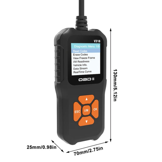 أداة تشخيص شاشة السيارة الملونة OBD2 V318، قارئ أكواد، V318