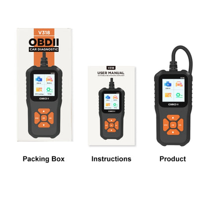 أداة تشخيص شاشة السيارة الملونة OBD2 V318، قارئ أكواد، V318