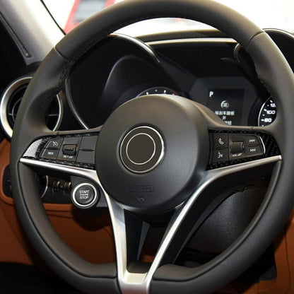 2 in 1 Car Carbon Fiber Steering Wheel Button Decorative Sticker for Alfa Romeo Giulia Stelvio 2017-2019, Left and Right Drive Universal, Steering Wheel Button