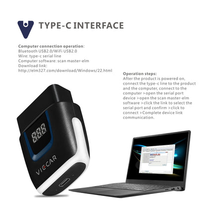 جهاز تشخيص أعطال السيارات Viecar VP003 Mini OBD + USB / Type-C V2.2، أداة تشخيص بلوتوث، VP003