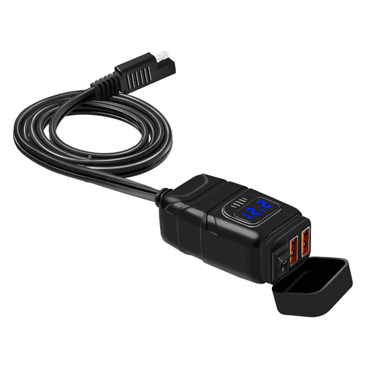 محول طاقة شاحن سيارة عالمي فائق السرعة بمنفذين USB مع فولتميتر رقمي LED