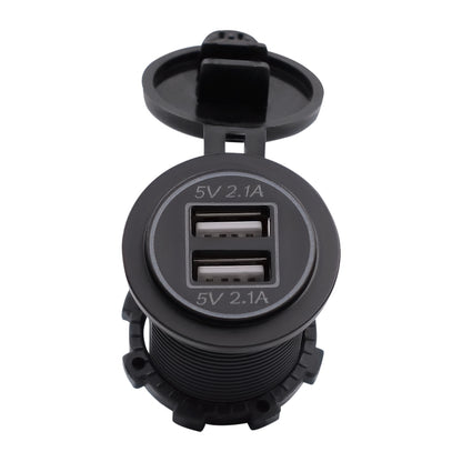 Universal Car Dual USB Charger Power Outlet Adapter 4.2A 5V IP66 with Aperture + 60cm Cable, 4.2A + 60cm Cable(Blue Light), 4.2A + 60cm Cable(Green Light), 4.2A + 60cm Cable(Orange Light), 4.2A + 60cm Cable(Red Light), 4.2A + 60cm Cable(White Light)