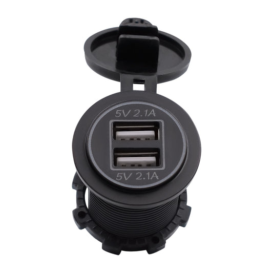Universal Car Dual USB Charger Power Outlet Adapter 4.2A 5V IP66 with Aperture + 60cm Cable, 4.2A + 60cm Cable(Blue Light), 4.2A + 60cm Cable(Green Light), 4.2A + 60cm Cable(Orange Light), 4.2A + 60cm Cable(Red Light), 4.2A + 60cm Cable(White Light)