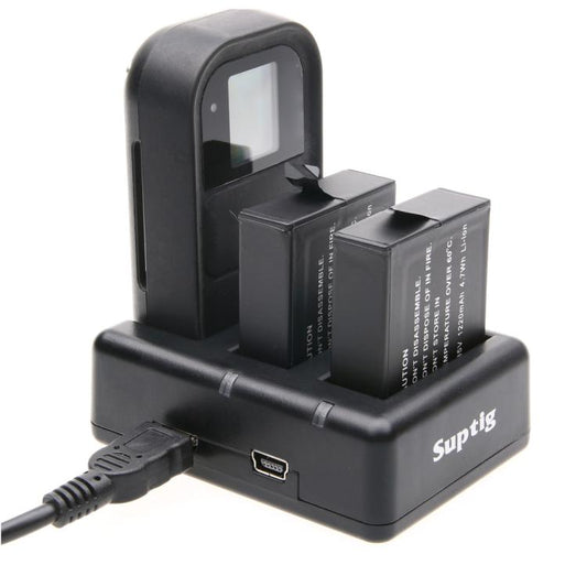 Dual Batteries Charger + Remote Control Charger with USB Cable for GoPro HERO7 Black /6 /5 (AHDBT-501), Batteries not included, Battery+Remote Control Charger