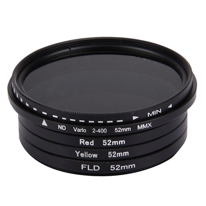 JUNESTAR 4 in 1 Proffesional 52mm Lens Filter(ND2-400 + Red + Yellow + FLD / Purple) for GoPro HERO5 / 4s / 4 / 3+ / 3 / 2 & Xiaomi Xiaoyi Yi I / II 4K & SJCAM Sport Action Camera, 4 in 1 52mm Lens