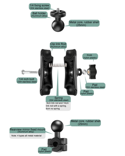 حامل تثبيت ثابت للدراجات النارية برأس كروي مقاس 25 مم مع برغي M10 لكاميرات GoPro وInsta360 وDJI وغيرها من كاميرات الحركة، رأس كروي مقاس 25 مم مع برغي M10