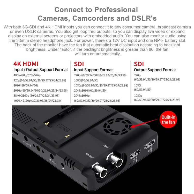 شاشة FEELWORLD LUT6S 1920x1080 2600 nits IPS مقاس 6 بوصات وشاشة لمس HDMI 4K وSDI HDI وكاميرا مراقبة ميدانية، LUT6S