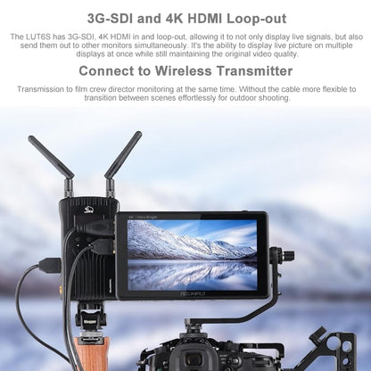شاشة FEELWORLD LUT6S 1920x1080 2600 nits IPS مقاس 6 بوصات وشاشة لمس HDMI 4K وSDI HDI وكاميرا مراقبة ميدانية، LUT6S