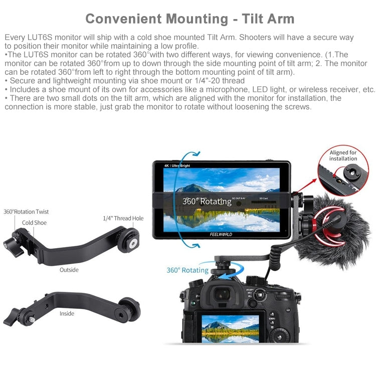 شاشة FEELWORLD LUT6S 1920x1080 2600 nits IPS مقاس 6 بوصات وشاشة لمس HDMI 4K وSDI HDI وكاميرا مراقبة ميدانية، LUT6S