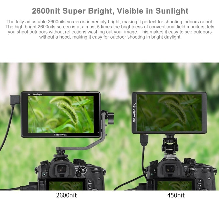 شاشة FEELWORLD LUT6S 1920x1080 2600 nits IPS مقاس 6 بوصات وشاشة لمس HDMI 4K وSDI HDI وكاميرا مراقبة ميدانية، LUT6S