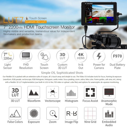 FEELWORLD LUT7 1920x1200 2200 nits 7 inch IPS Screen HDMI 4K Touch Screen Camera Field Monitor