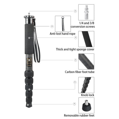 BEXIN P306C Portable Travel Outdoor DSLR Camera Carbon Fiber Monopod Holder