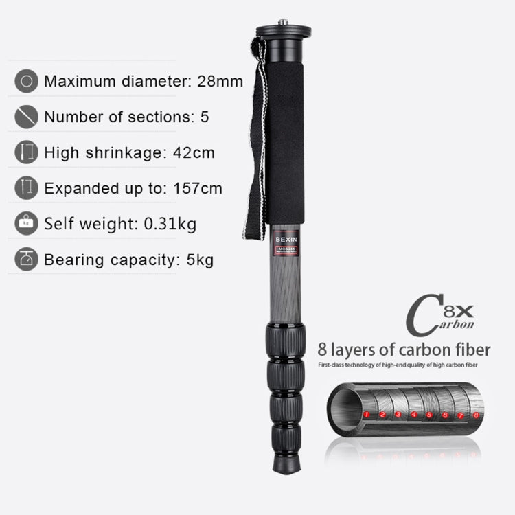 BEXIN MCS285 Portable Travel Outdoor DSLR Camera Carbon Fiber Monopod Holder