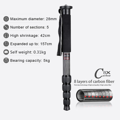 BEXIN MCS285 Portable Travel Outdoor DSLR Camera Carbon Fiber Monopod Holder