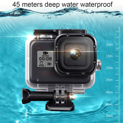 For GoPro HERO8 Black 45m Waterproof Housing Protective Case with Buckle Basic Mount & Screw & (Purple, Red, Pink) Filters & Floating Bobber Grip & Strap & Anti-Fog Inserts, Transparent HERO8 Case+Filters