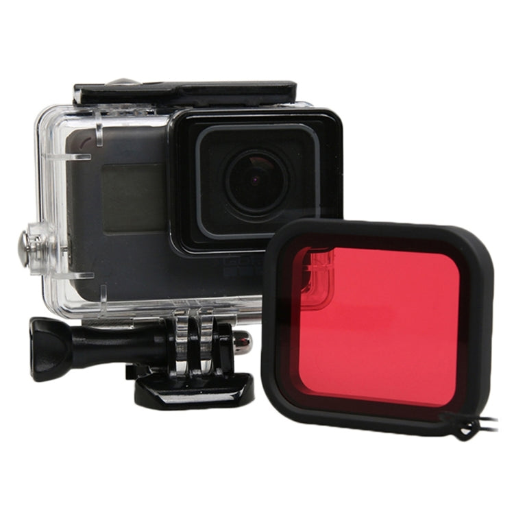 جراب واقٍ لكاميرا GoPro HERO5 30 متر مقاوم للماء مصنوع من البولي كربونات وغطاء ABS + فلتر مربع أحمر لعدسة الكاميرا مع مشبك تثبيت أساسي وبرغي طويل وحزام يد مضاد للضياع، جراب واقٍ + فلتر