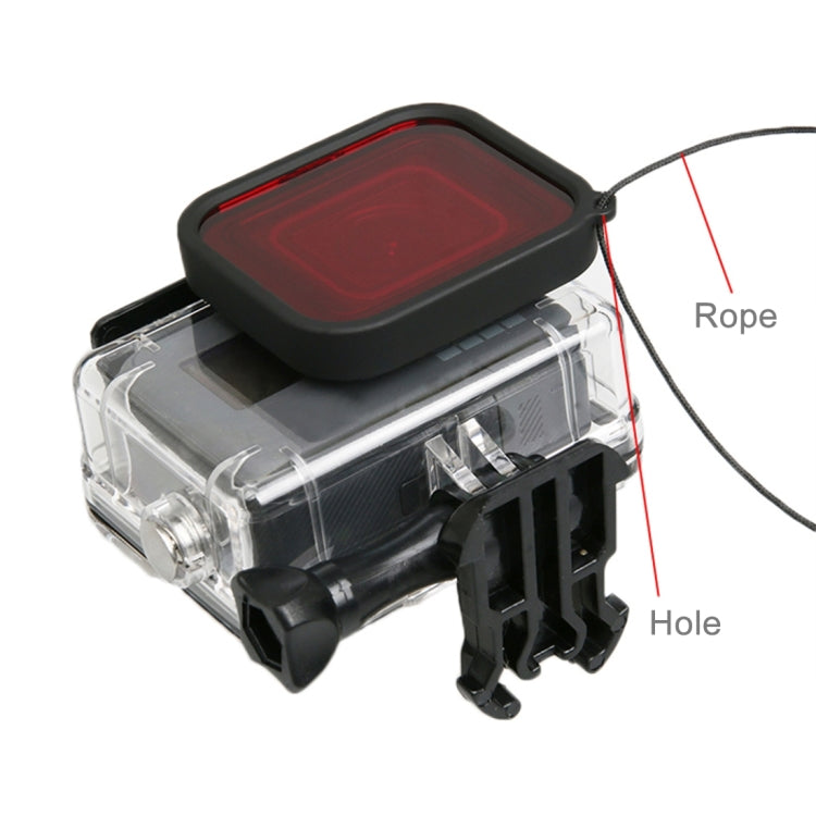 جراب واقٍ لكاميرا GoPro HERO5 30 متر مقاوم للماء مصنوع من البولي كربونات وغطاء ABS + فلتر مربع أحمر لعدسة الكاميرا مع مشبك تثبيت أساسي وبرغي طويل وحزام يد مضاد للضياع، جراب واقٍ + فلتر