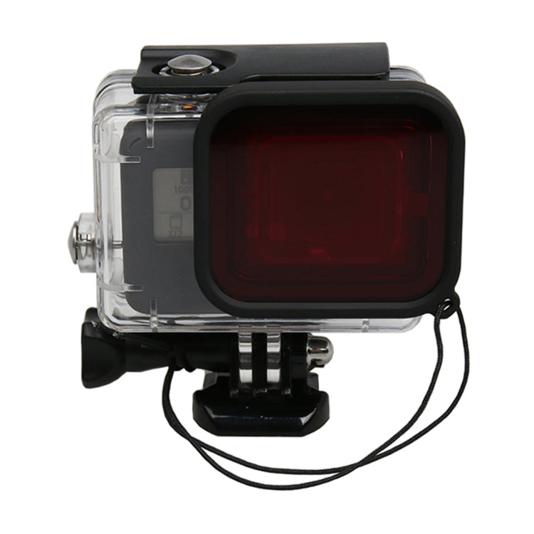 جراب واقٍ لكاميرا GoPro HERO5 30 متر مقاوم للماء مصنوع من البولي كربونات وغطاء ABS + فلتر مربع أحمر لعدسة الكاميرا مع مشبك تثبيت أساسي وبرغي طويل وحزام يد مضاد للضياع، جراب واقٍ + فلتر