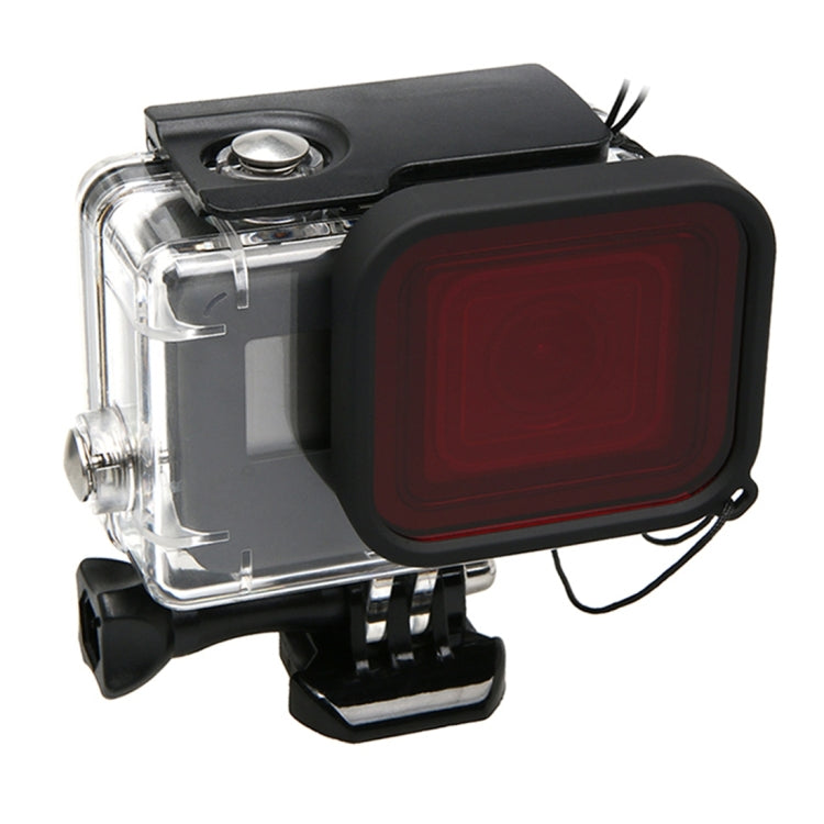 جراب واقٍ لكاميرا GoPro HERO5 30 متر مقاوم للماء مصنوع من البولي كربونات وغطاء ABS + فلتر مربع أحمر لعدسة الكاميرا مع مشبك تثبيت أساسي وبرغي طويل وحزام يد مضاد للضياع، جراب واقٍ + فلتر