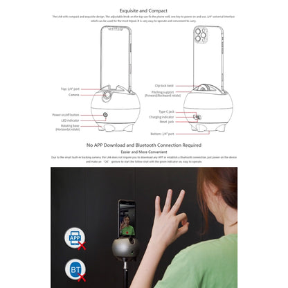 LAIZESKE LA8 Smart Robot Cameraman 360 Degree Auto Tracking Phone Holder